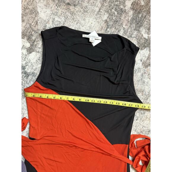 Diane Von Furstenberg Red Sleeveless Sheath Wrap Midi Dress SZ 14 ASO Corblock - Picture 2 of 5